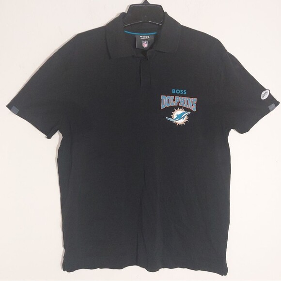 EUC BOSS X NFL Men's Pique Cotton Miami Dolphins Punter Polo Black/Aqua Size L - Picture 4 of 16